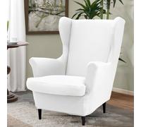 Silla elástica de color sólido para todas las estaciones, con respaldo alado, tela para todas las estaciones, adecuada para el hogar, le da a tu sillón un toque lujoso (blanco)