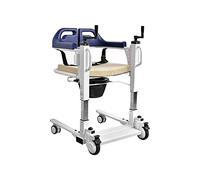 Silla elevadora con ruedas para traslado de pacientes en casa, 5 en 1 con asiento y cuña abatibles a 180°, inodoro con ducha y cabecera para personas mayores con discapacidad, 130 kg (azul)