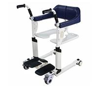 Silla elevadora con ruedas para traslado de pacientes en casa, auxiliar de enfermería con asiento abatible a 180°, inodoro con ducha y cubo para inodoro, color azul
