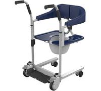 Silla elevadora de traslado de pacientes para el hogar, silla elevadora portátil con asiento abatible a 180°, inodoro con ruedas y orinal para ancianos con discapacidad (azul)