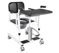 Silla elevadora hidráulica para pacientes con 4 ruedas universales, capacidad de carga de 150 kg, asiento dividido de 180°, silla de transferencia hidráulica con 1 orinal portátil, 1 tablero de mesa
