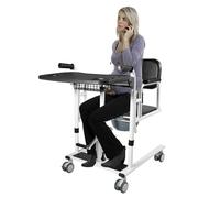 Silla elevadora hidráulica para pacientes con función plegable de 180°, altura regulable de 30 a 46 cm, capacidad de carga de 150 kg, incluye bandeja para inodoro y bandeja, silla de cuidado para
