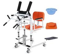 Silla Elevadora Hidráulica para Pacientes, Silla de Transferencia con Elevador, Altura Regulable 41-65cm, Ruedas Bloqueables 4 Unidades, Suficiencia 200kg, Asiento 180° Abatible, Mesa y Cojín