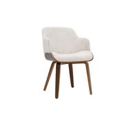 Silla en tejido de chenilla beige y madera oscura EARL