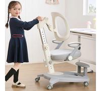 Silla ergonómica cómoda para niños con reposapiés y asiento ajustable en altura, multifuncional para estudio, trabajo y comedor, cojín cómodo y ruedas suaves para niños y niñas (gris)