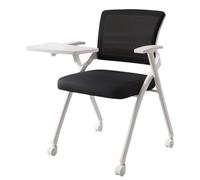 Silla ergonómica de malla gris para conferencias, brazo plegable para tableta con escritorio, diseño de ruedas apilables para oficina y aula, ahorro de espacio