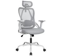 Silla Ergonómica de Oficina con Respaldo Transpirable y Apoyo Lumbar | Reposacabezas Ajustable, Reposabrazos Regulables, Asiento Acolchado, Ruedas 360°, Ideal para Escritorio, Teletrabajo y Estudio