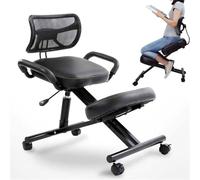 Silla ergonómica de rodillas con soporte para la espalda, taburete de alta altura ajustable con rodillos para el hogar y la oficina, mejora la postura con cómodos cojines y asiento en ángulo