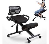 Silla ergonómica de rodillas con soporte para la espalda, taburete de rodillas ajustable en altura con rodillos para el hogar y la oficina, mejora la postura con asiento en ángulo y cojines cómodos