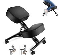 COOCHEER Silla Ergonómica de Rodillas, Taburete de Rodilla para Casa y Oficina, Asiento en ángulo para Mejorar la Postura, Ajustable Altura, 3" Cojines Gruesos, Marco de Metal, Piel Sintética, Negro