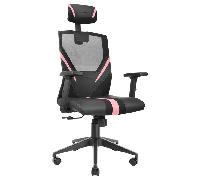 SILLA ERGONOMICA MARS GAMING MGC-ERGO NEGRA CON DETALLES EN ROSA RESPALDO EN MALLA TRANSPIRABLE AJUSTE LUMBAR-CERVICAL-REPOSABRAZOS