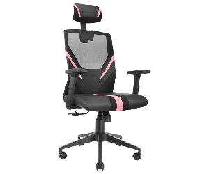 SILLA ERGONOMICA MARS GAMING MGC-ERGO NEGRA CON DETALLES EN ROSA RESPALDO EN MALLA TRANSPIRABLE AJUSTE LUMBAR-CERVICAL-REPOSABRAZOS