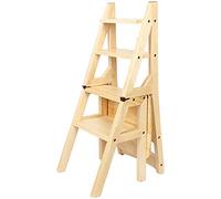 Silla-Escalera Plegable de Madera Maciza - Taburete-Escalera Multifuncional 4 para Biblioteca doméstica Capacidad de 150 kg Disponible en Nogal y 3