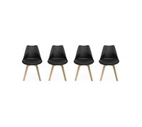 Silla escandinava con patas de madera de haya, set de 4 negro - 47x55x81 cm