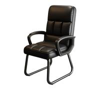 Silla estacionaria de piel negra para invitados con brazos acolchados y base resistente, ideal para recepción, sala de conferencias, vestíbulo, oficina en casa, escritorio de computadora y dormitorio