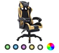 Silla Gaming con Luces LED RGB Cuero sintético Dorado y Negro,Sillas de oficina-288008