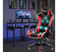 Silla gaming con luces LED y altavoces Silla de carreras de computadora con reposapiés y soporte lumbar Silla de oficina ergonómica RGB High Back con reposacabezas,Rojo