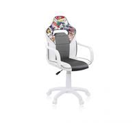 Silla gaming con ruedas y reposabrazos 98-109,5x46,5 cm DRW Sticker - Blanco - Gris DRW