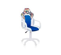 duehome | DRW Sticker, Silla Gamer, Silla de Oficina Gaming Estudio o Escritorio, Acabado en Símil Piel Blanco, Azul y Sticker, Medidas: 46,5 cm (Ancho) x 46 cm (Largo) x 98-109,5 cm (Alto)