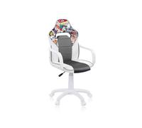 duehome | DRW Sticker, Silla Gamer, Silla de Oficina Gaming Estudio o Escritorio, Acabado en Símil Piel Blanco, Gris y Sticker, Medidas: 46,5 cm (Ancho) x 46 cm (Largo) x 98-109,5 cm (Alto)