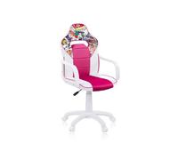 duehome | DRW Sticker, Silla Gamer, Silla de Oficina Gaming Estudio o Escritorio, Acabado en Símil Piel Blanco, Rosa y Sticker, Medidas: 46,5 cm (Ancho) x 46 cm (Largo) x 98-109,5 cm (Alto)