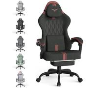 Silla gaming Huracan, ergonómica Silla Gamer con función de masaje, reposacabezas y reposapiés, Gaming Chair altura ajustable, Sillas Gamer con respaldo ajustable de 90 a 135°para Juegos, negro y rojo
