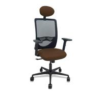 PIQUERAS Y CRESPO - Silla Zulema sincro malla negra asiento bali marrón oscuro brazos 2D ruedas 65mm cabecero