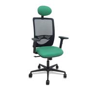 PIQUERAS Y CRESPO - Silla Zulema sincro malla negra asiento bali verde esmeralda brazos 2D ruedas 65mm cabecero
