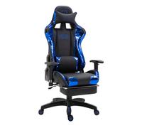 Silla gaming turbo con reposapiés extraíble, cojines en el respaldo y reposabrazos 100% poliuretano color azul / negro