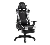 Silla gaming turbo con reposapiés extraíble, cojines en el respaldo y reposabrazos 100% poliuretano color negro / plateado