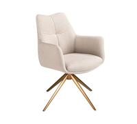 Silla Giratoria ÁNGEL CERDÁ 4237 con Reposabrazos, Asiento Envolvente Tapizado en Tela Crema y Patas Metálicas Bronce, Diseño Moderno, 61 x 63 x 85 cm