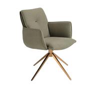 Silla Giratoria ÁNGEL CERDÁ 4238 con Reposabrazos, Asiento Envolvente Tapizado en Tela Verde Oliva y Patas Metálicas Bronce, Diseño Moderno, 62 x 75 x 83 cm