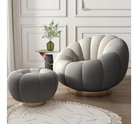 Silla giratoria con otomana, cómoda silla de barril de 360 grados para dormitorio o sala de lectura, elegante sofá redondo con pedales