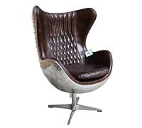 Silla giratoria de aviador, diseño vintage hecho a mano con cuero marrón envejecido y marco de aluminio retro