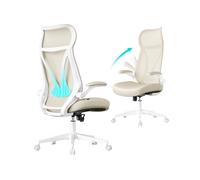 SONGMICS Silla de Oficina, Silla Giratoria de Escritorio, Respaldo Ergonómico, Altura Ajustable, Reposabrazos Abatibles, con Reposacabezas, Carga de 150 kg, Beige Capuchino OBN088K01