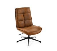 Silla giratoria de estilo vintage con respaldo alto y tapizado en polipiel efecto gamuza marrón, base metálica negra con altura ajustable, ideal para salón, oficina o dormitorio, perfecta como silla d