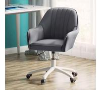 Silla giratoria de mediados de siglo con reposabrazos, tapizada, respaldo medio, silla de trabajo de estudio de computadora para oficina en casa, silla ejecutiva de cuero con ruedas