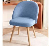 Silla giratoria de terciopelo azul - Taburete de maquillaje tapizado cómodo sin brazos con respaldo y patas de madera para dormitorio/sala de belleza, elegante silla de maquillaje para mujer