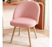 Silla giratoria de terciopelo rosa - Taburete de maquillaje cómodo tapizado con respaldo y patas de madera para dormitorio/sala de belleza, diseño elegante sin brazos, perfecto para tocador