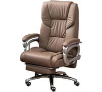 Silla giratoria ejecutiva ergonómica con inclinación y reposapiés, silla de oficina de piel auténtica resistente para grandes y altos, cómodo diseño caqui