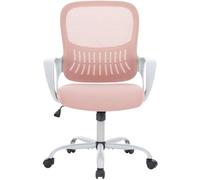 Silla giratoria ergonómica de malla para computadora con ruedas y cómodo soporte lumbar para oficina en casa, estudio, dormitorio, adultos, estudiantes, pasamanos fijo, color rosa