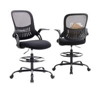 Silla giratoria ergonómica de malla para computadora con ruedas y cómodo soporte lumbar para oficina en casa, estudio, dormitorio, adultos, estudiantes, reposapiés y pasamanos abatible, color negro