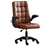 Silla giratoria para computadora, Oficina, Escritorio, sillas cómodas para el hogar con Brazos abatibles de Esponja de Cuero, Altura Ajustable para Dormitorio, Sala de conferencias, marrón