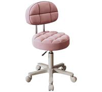 Silla giratoria redonda ajustable rosa con ruedas, ideal para peluquería, maquillaje y sala de estar, cómodo respaldo para dormitorios y escritorios de niñas