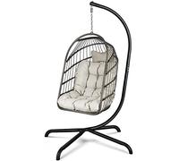 Silla Huevo con Soporte Ultra Fuerte y cojín Plegable de Mimbre y ratán Silla Colgante de Interior al Aire Libre Hamaca de 330 Libras de Capacidad Balcón Porche Dormitorio Jardín