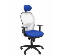 Silla Jorquera malla blanca asiento bali azul con cabecero fijo
