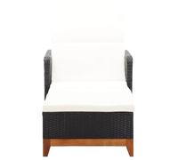 Silla Larga Resina Trenzada Acacia Sólido Negro Inclinable Cojín | Respaldo reclinable, reposabrazos integrados, cojín grueso desenfundable, montaje simple, uso diario al aire libre