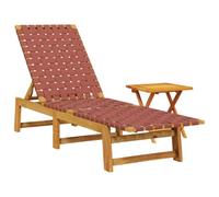 Silla Larga Roja Acacia Sólida con Mesa y Respaldo Regulable | Madera dura tropical, correas olefina, 4 posiciones, uso exterior, 110 kg, fácil mantenimiento, diseño listones
