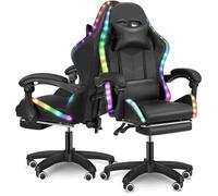 Silla LED para videojuegos, silla de ordenador con reposapiés y cojín lumbar, silla ergonómica con reposacabezas ajustable, silla de oficina para juegos, soporta hasta 180 kg (solo sillas para juegos,