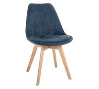 CLP Silla De Comedor Linares En Tela, Pana, Terciopelo o En Polipropileno & Cojín En Simil Cuero con Base De Madera, Color:Azul Oscuro, Material:Pana